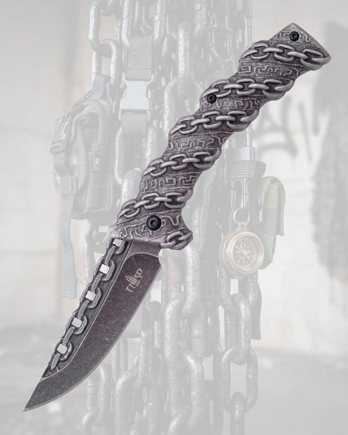 Navaja de bolsillo Third, acero 420, diseño cadena envuelta_IA