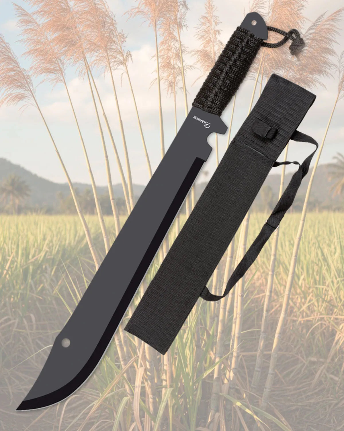 Machete cortacañas Albainox con mango encordado y funda nylon
