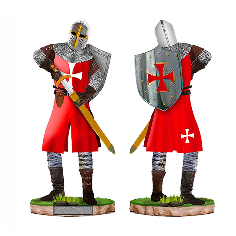 Miniatura caballero templario rojo con casco, escudo y espada (18 cm.)