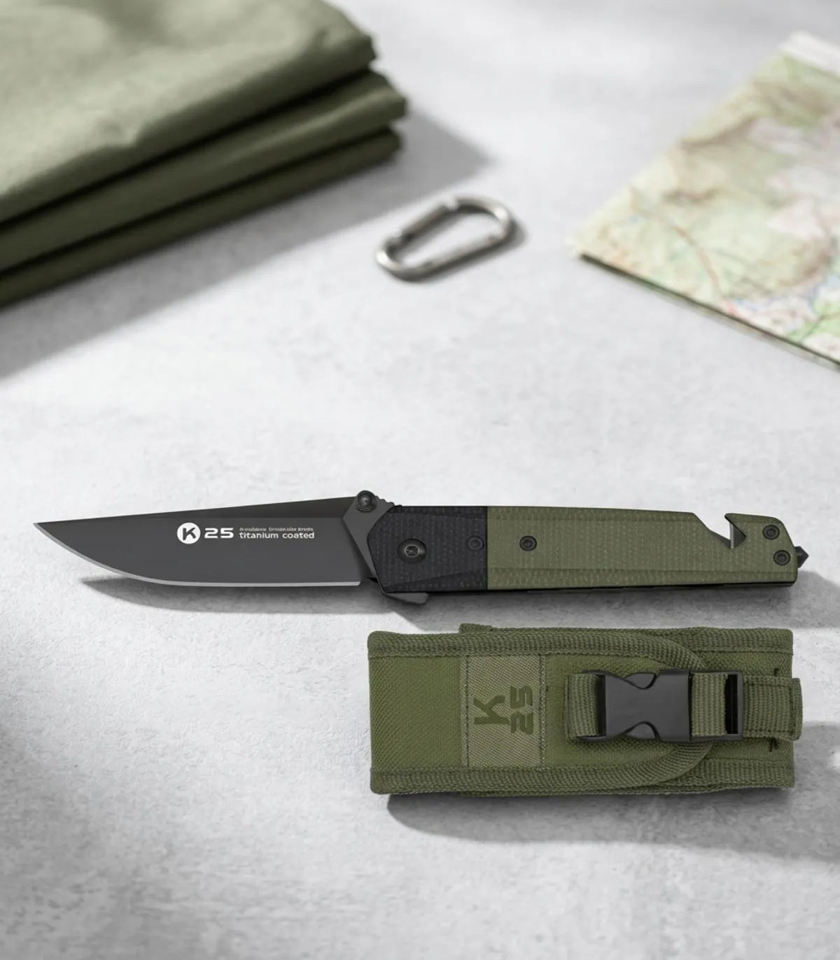 Navaja táctica K25 modelo Army, con funda_IA