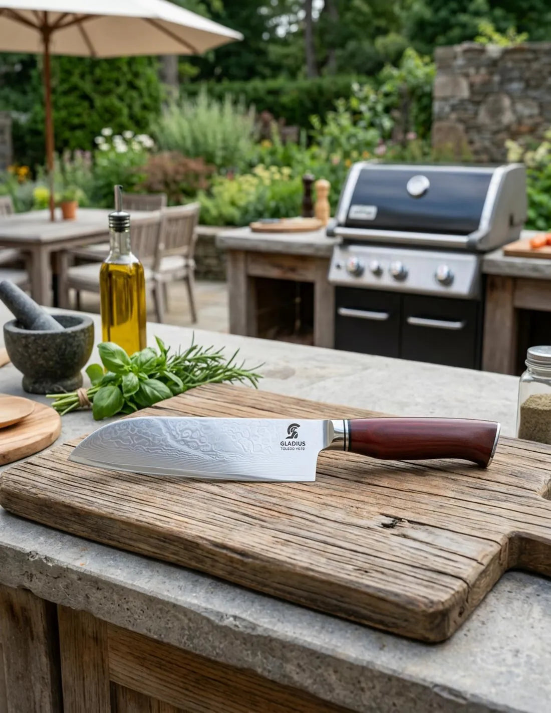 Cuchillo Santoku VG10 Damasco 20 cm. mango madera