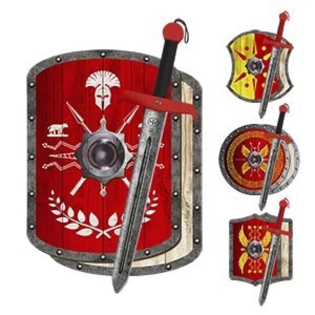 Set Romano Rojo para niños escudo y espada de madera