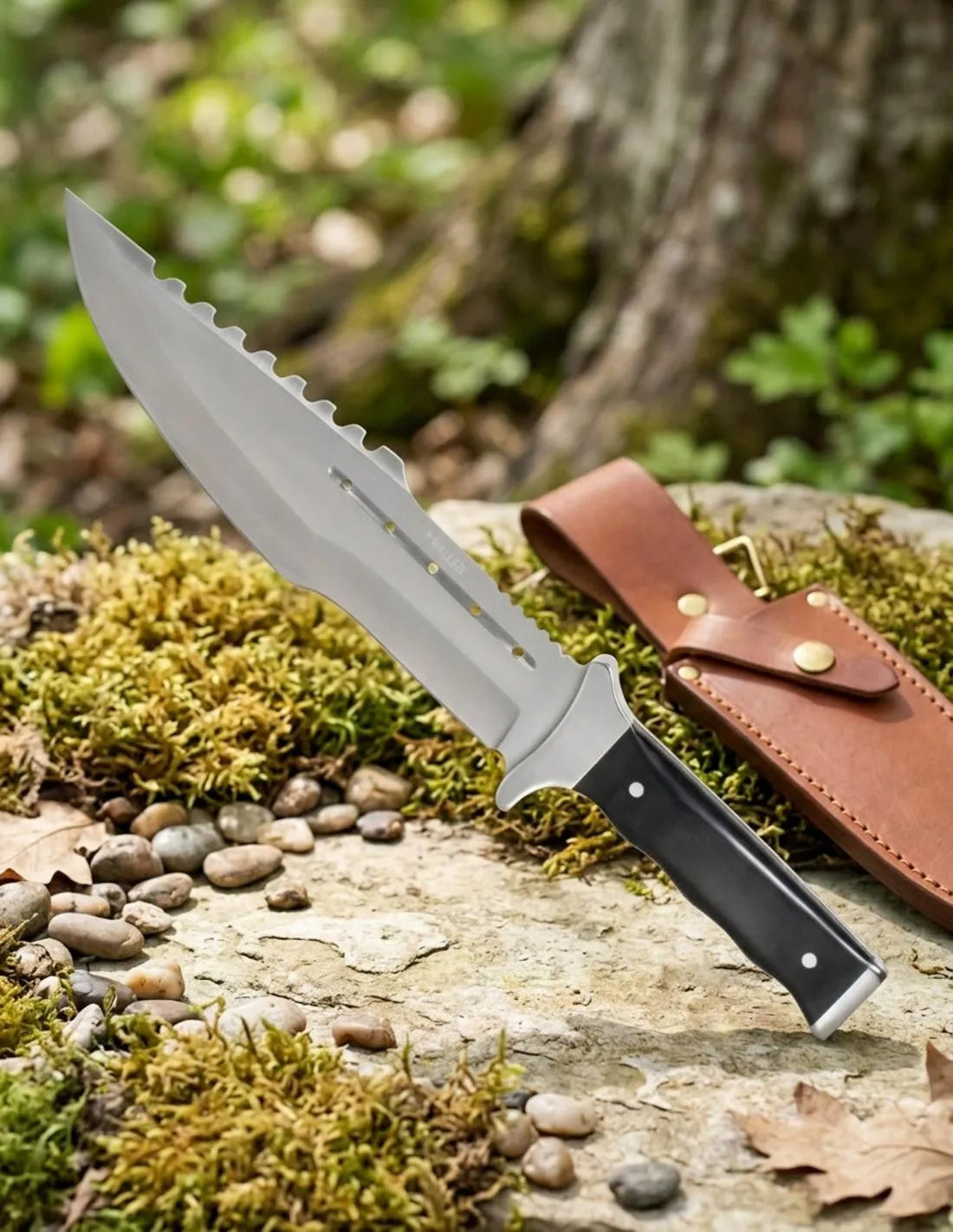 Cuchillo de caza Bowie mango de Pakka, con funda_IA