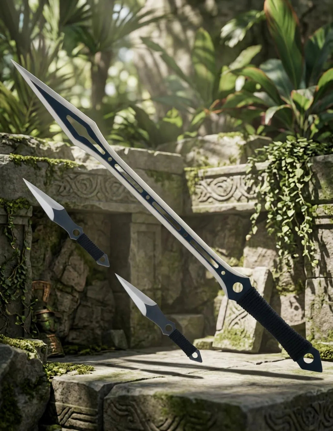 Set Machete cortacañas diseño fantasía y lanzadores (con funda)