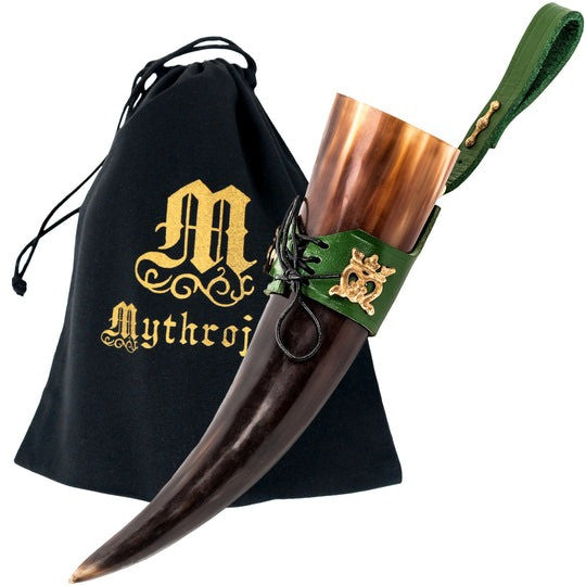 Cuerno vikingo para beber Dama Elegante tahalí verde (250 ml.)