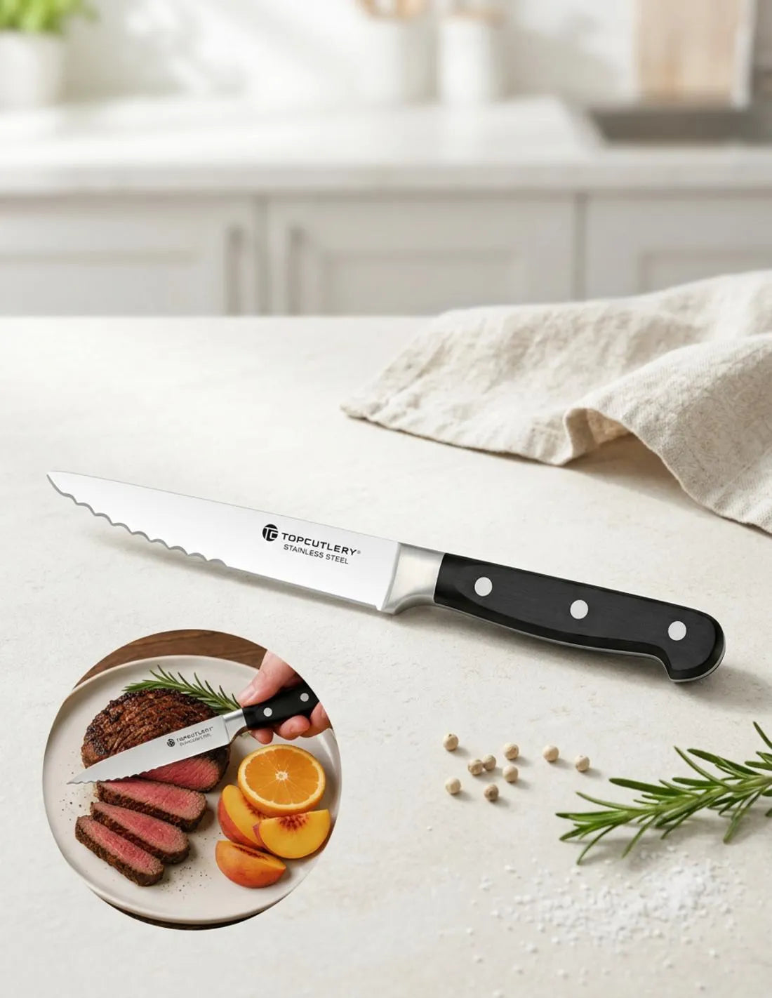 Cuchillo de cocina chuletero marca TOP CUTLERY (22,60 cm.)