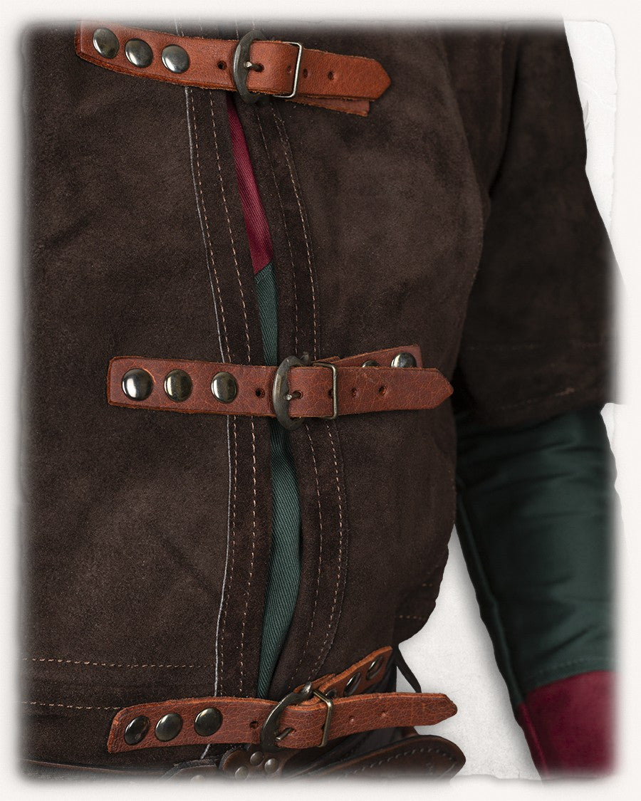 Chaleco medieval largo de ante modelo Garen, color marrón