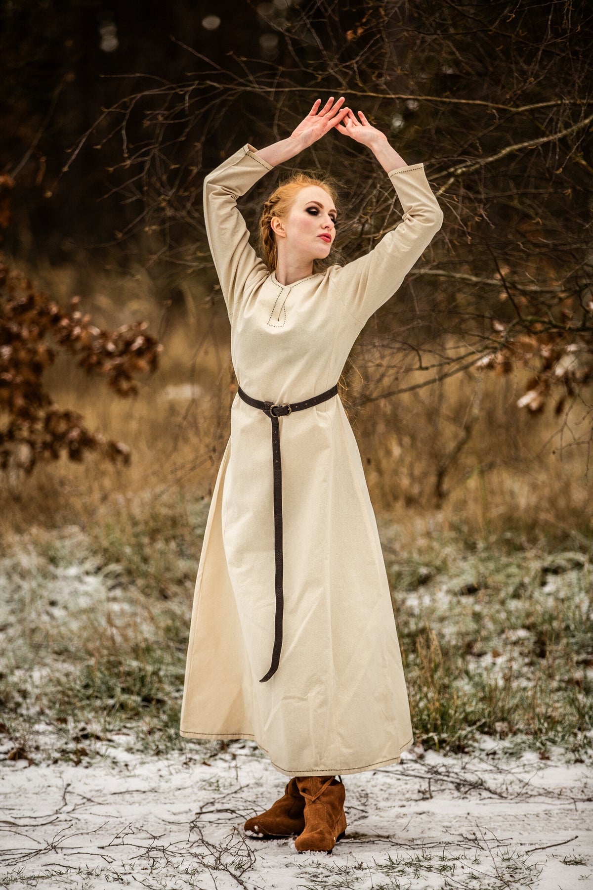 Vestido Vikingo mujer Helga en Beige natural